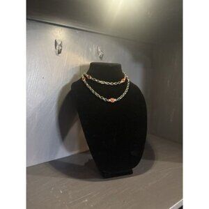 A55 Banana Republic Gold-tone Necklace With Orange Glass And Rhinestones